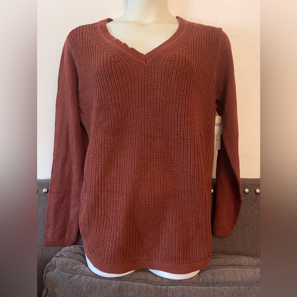 🚨NEW RD Style Cozy Rust V-Neck Knit Sweater - Picture 4 of 6